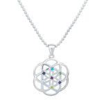 Multi-gemstone pendant necklace, 'Colorful Bloom' - Openwork Multi-Gemstone Chakra Floral Pendant Necklace