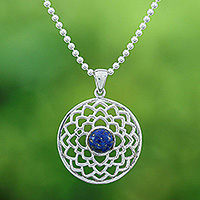 Lapis lazuli pendant necklace, Lotus of Royalty