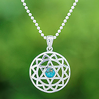 Sterling silver pendant necklace, 'Star of Peace' - Reconstituted Turquoise Star of David Pendant Necklace