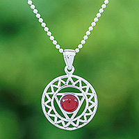 Carnelian pendant necklace, 'Triangle of Courage' - Star and Geometric-Themed Carnelian Pendant Necklace