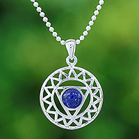 Lapis lazuli pendant necklace, 'Triangle of Intellect' - Star and Geometric-Themed Lapis Lazuli Pendant Necklace