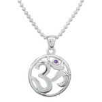 Amethyst pendant necklace, 'Om of Wisdom' - Polished Amethyst Round Om Pendant Necklace from Thailand