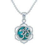 Sterling silver pendant necklace, 'Sacred Peace Bloom' - Floral Om-Themed Reconstituted Turquoise Pendant Necklace