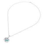 Sterling silver pendant necklace, 'Sacred Peace Bloom' - Floral Om-Themed Reconstituted Turquoise Pendant Necklace