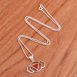 Carnelian pendant necklace, 'Giant Fire' - Semi-Abstract Elephant-Themed Carnelian Pendant Necklace