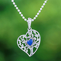 Lapis lazuli pendant necklace, 'Blue Tree of Love' - Lapis Lazuli Heart and Tree of Life-Themed Pendant Necklace