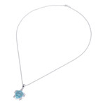 Larimar pendant necklace, 'Seaside Friend' - Larimar Sterling Silver Sea Turtle-Themed Pendant Necklace