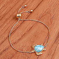 Gold-plated larimar pendant bracelet, 'Ocean Bound Glow' - 24k Gold-Plated Larimar Sea Turtle-Themed Pendant Bracelet