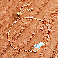 Gold-plated larimar and blue topaz pendant bracelet, 'Chic Thong Sandal' - Gold-Plated Larimar Blue Topaz Thong Sandal Pendant Bracelet