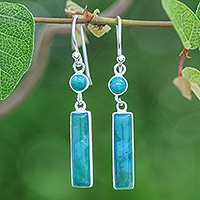 Reconstituted turquoise dangle earrings, 'Marvelous Magic' - Modern Reconstituted Turquoise Silver Bar Dangle Earrings