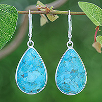 Reconstituted turquoise dangle earrings, 'Mountain Sky' - Reconstituted Turquoise Silver Teardrop Dangle Earrings