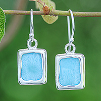 Larimar dangle earrings, 'Blue Cool Squares' - Modern Larimar Sterling Silver Square Dangle Earrings