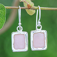 Opal dangle earrings, 'Pink Cool Squares' - Modern Pink Opal Sterling Silver Square Dangle Earrings