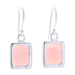 Opal dangle earrings, 'Pink Cool Squares' - Modern Pink Opal Sterling Silver Square Dangle Earrings