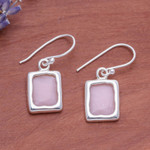 Opal dangle earrings, 'Pink Cool Squares' - Modern Pink Opal Sterling Silver Square Dangle Earrings