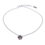 Hematite charm anklet, 'Petals in Balance' - Floral Natural Hematite and Karen Silver Charm Anklet