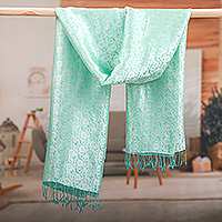 Rayon shawl, 'Mint Lady' - Hand-Dyed Soft Rayon and Silk Blend Shawl in Mint Green