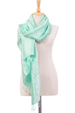 Rayon shawl, 'Mint Lady' - Hand-Dyed Soft Rayon and Silk Blend Shawl in Mint Green