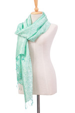 Rayon shawl, 'Mint Lady' - Hand-Dyed Soft Rayon and Silk Blend Shawl in Mint Green