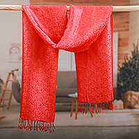 Rayon shawl, 'Strawberry Lady' - Hand-Dyed Soft Rayon and Silk Blend Shawl in Strawberry Red