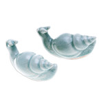 Celadon ceramic figurines, 'Tranquil Shells' (pair) - Pair of Crackled Celadon Ceramic Snail Figurines in Blue