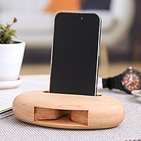 Maple wood phone speaker, 'Tender Sounds' - Hand-Carved Minimalist Oval Maple Wood Phone Speaker