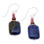 Lapis lazuli and garnet dangle earrings, 'Romantic Blueberry' - Lapis Lazuli and Garnet Dangle Earrings from Thailand