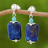 Lapis lazuli and howlite dangle earrings, Tranquil Blueberry