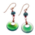 Onyx and garnet dangle earrings, 'Island Loops' - Tropical Glam-Themed Green Onyx and Garnet Dangle Earrings