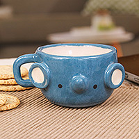 Ceramic espresso cup, 'Elephant Demitasse' - Handmade Elephant-Shaped Ceramic Demitasse from Thailand