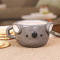 Ceramic espresso cup, 'Koala Demitasse' - Animal-Themed Ceramic Koala Espresso Cup from Thailand