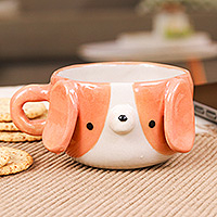 Ceramic espresso cup, 'Beagle Demitasse' - Handmade Dog-Themed Ceramic Beagle Demitasse from Thailand