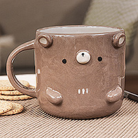 Ceramic mug, 'Bear Morning' - Whimsical Animal-Themed Handcrafted Ceramic Bear Mug