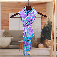 Silk scarf, 'Charmed Sea' - Handcrafted Tie-Dyed Abstract Patterned 100% Silk Scarf