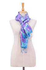 Silk scarf, 'Charmed Sea' - Handcrafted Tie-Dyed Abstract Patterned 100% Silk Scarf