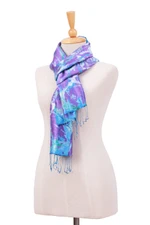 Silk scarf, 'Charmed Sea' - Handcrafted Tie-Dyed Abstract Patterned 100% Silk Scarf