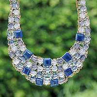 Glass beaded choker necklace, 'Crystallized Blue Nights' - Blue Glass Beaded Choker Necklace Handmade in Thailand