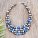Glass beaded choker necklace, 'Crystallized Blue Nights' - Blue Glass Beaded Choker Necklace Handmade in Thailand