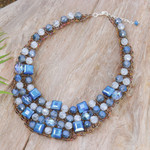 Glass beaded choker necklace, 'Crystallized Blue Nights' - Blue Glass Beaded Choker Necklace Handmade in Thailand