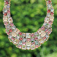 Glass beaded choker necklace, 'Crystallized Evenings'