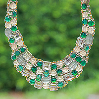 Glass beaded choker necklace, 'Crystallized Green Nights' - Green Glass Beaded Choker Necklace Handmade in Thailand