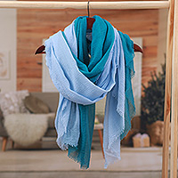 Handmade scarves, 'Teal Winds' (set of 2) - Set of 2 Handwoven Soft Sky Blue and Teal Scarves