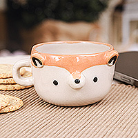 Ceramic espresso cup, 'Fox Demitasse' - Fair Trade Animal-Themed Ceramic Fox Demitasse from Thailand