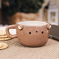 Ceramic espresso cup, 'Bear Demitasse' - Thai Artisan-Crafted Animal-Themed Ceramic Bear Demitasse