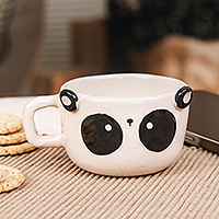 Ceramic espresso cup, 'Panda Demitasse' - Fair Trade Panda-Themed Ceramic Espresso Cup from Thailand