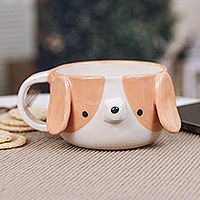 Ceramic cup, 'Beagle Elixir' - Whimsical 6 oz Ceramic Beagle Dog Cup with a Glossy Finish