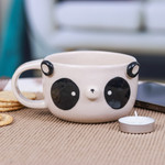 Ceramic cup, 'Panda Elixir' - Hand Painted 6 oz Ceramic Panda Cup with a Glossy Finish