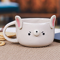 Ceramic cup, 'Bunny Elixir' - Whimsical 6 oz Ceramic Bunny Cup with a Glossy Finish