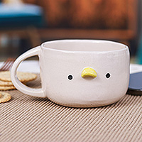 Ceramic cup, 'Duck Elixir' - Handcrafted 6 oz Ceramic Duck Cup with Glossy Finish