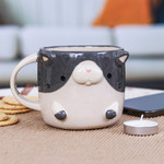 Ceramic mug, 'Bicolor Cat Morning' - Thai Handcrafted 9 oz Glazed Ceramic Cat Mug